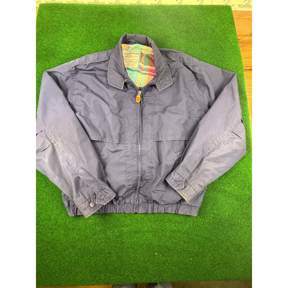Members Only Classic Jacket Navy Blue‎ Plaid Lined Zip Up Outerwear Mens XL